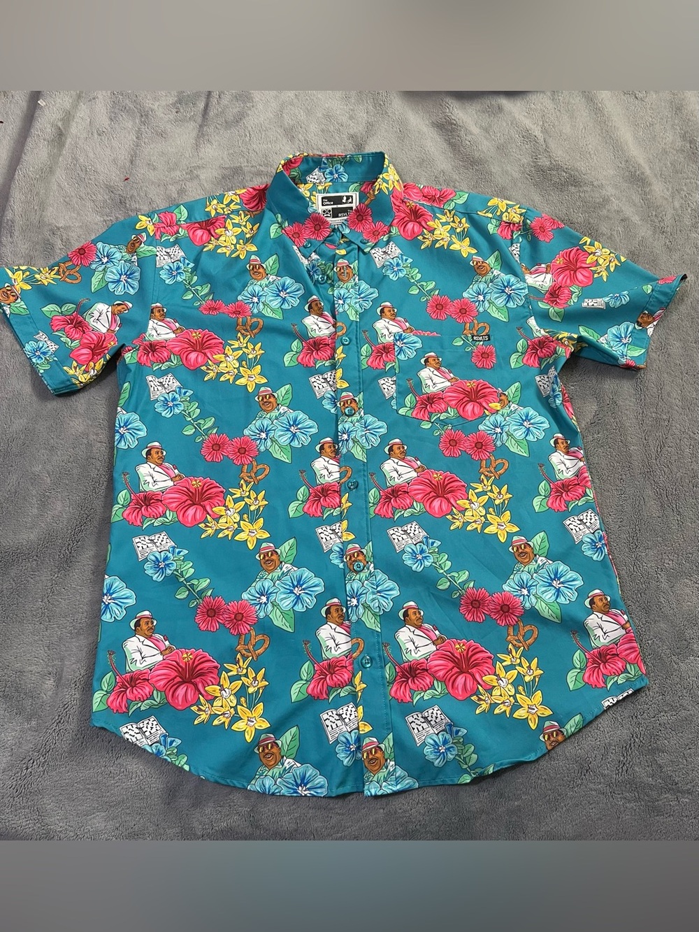 Men's Teal Hawaiian Floral Button-Up Shirt